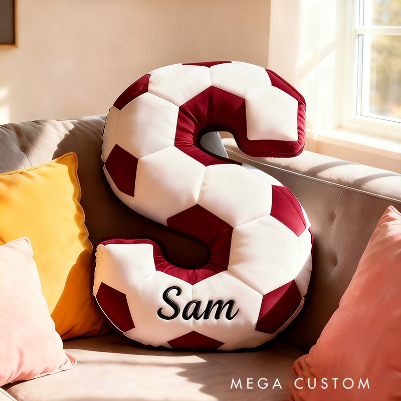 Personalized Soccer Ball Letter Pillow with Custom Name Design