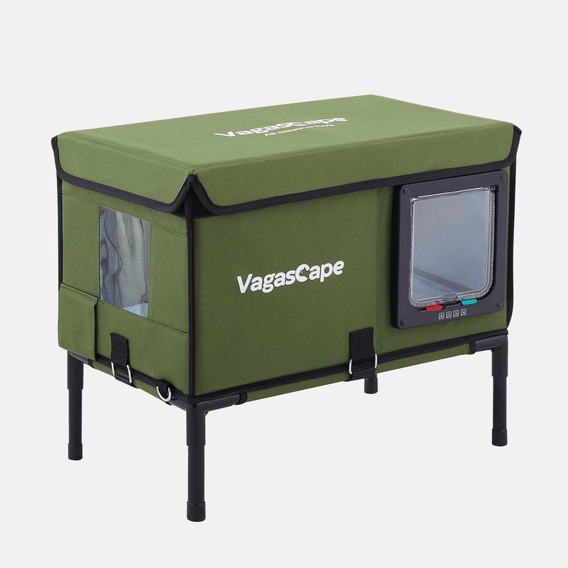 Heated Outdoor Cat House, Thermostat & Overheat Protection with Auto Shutoff, Warms in ~3s & Energy-Saving – Waterproof, Insulated & Elevated, 12mm Fiberglass Frame, Escape Door & Window, UL-Tested Heating Core