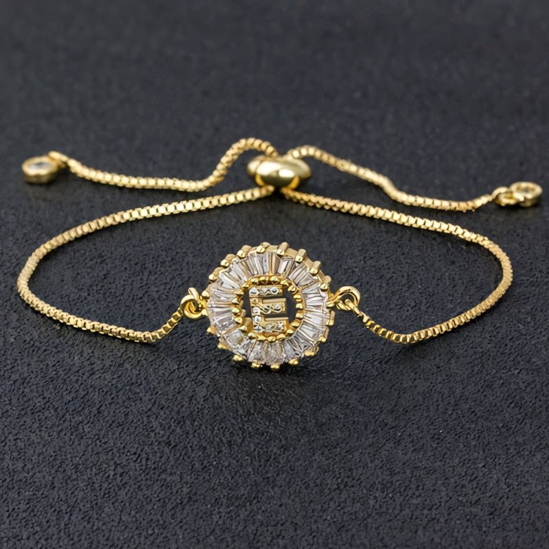 Adjustable Baguette Diamond Letter Initial Bracelets