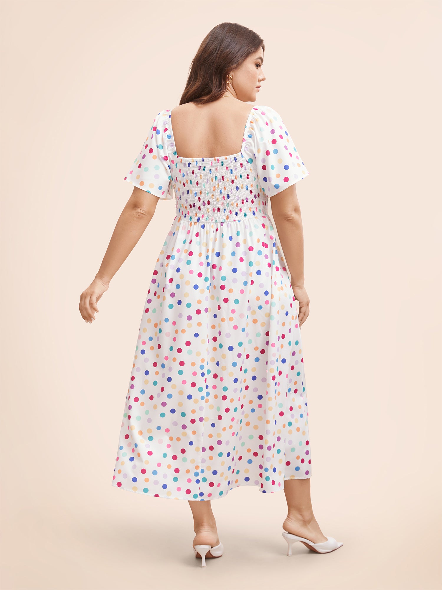 Floral Backless Shirred Square Neck Pocket Ruffle Hem Dress