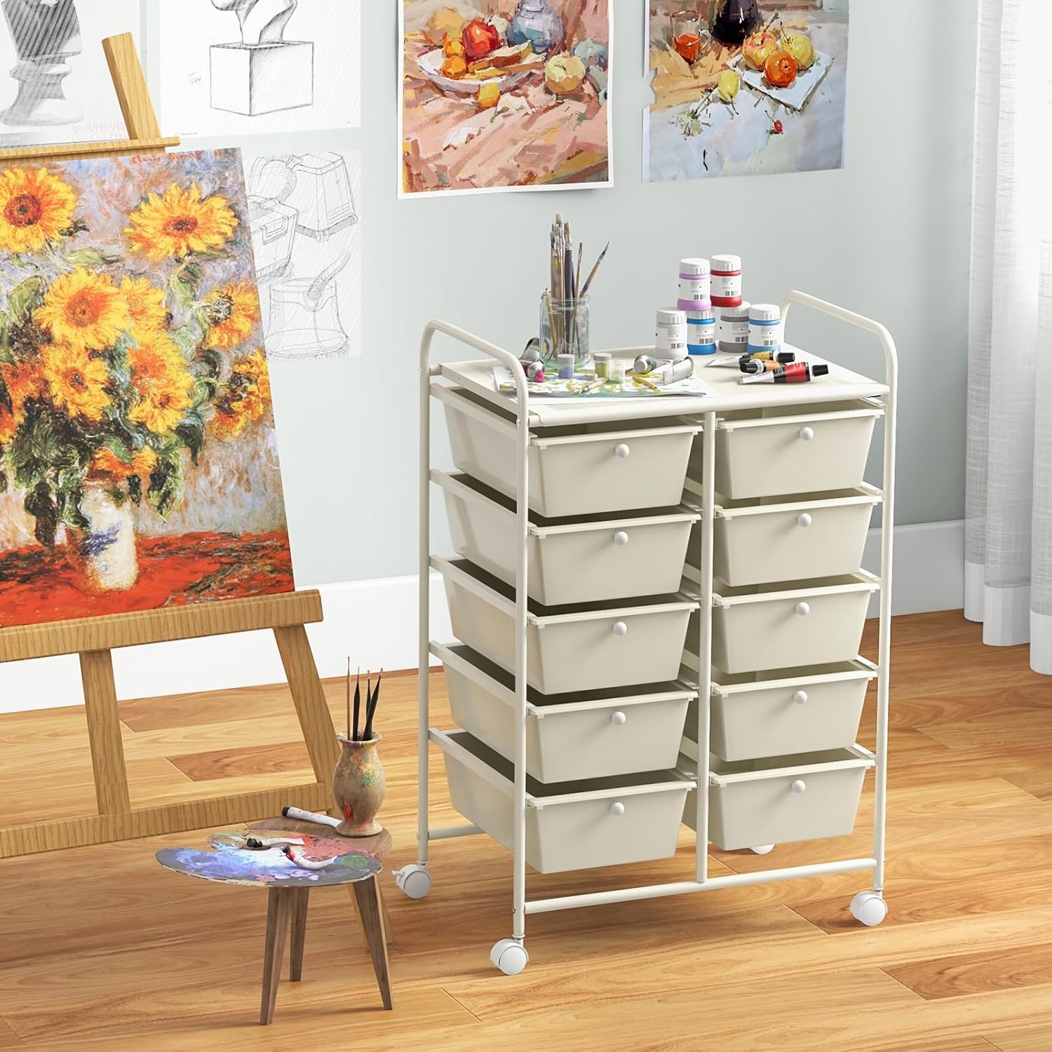 GIANTEX Stackable Storage Trolley with 10 Drawers with Lockable Wheels for Kitchen, Bathroom, Office, 65.5 x 37 x 87 cm