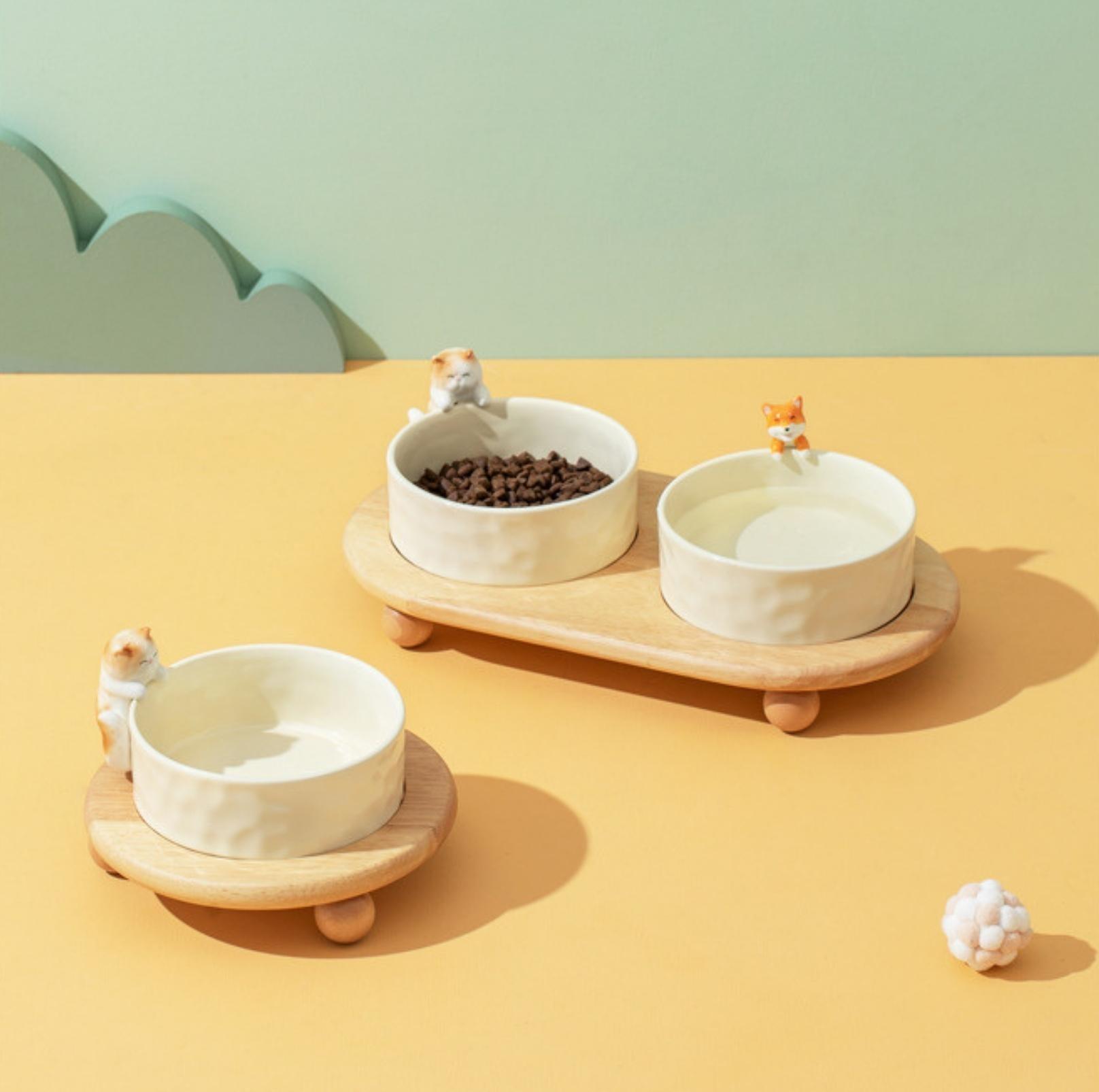 Nordic-style 3D Sculpture Ceramic Cat and Small Dog Bowl