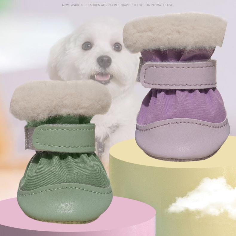 4pcs Warm Furry Dog Snow Boots
