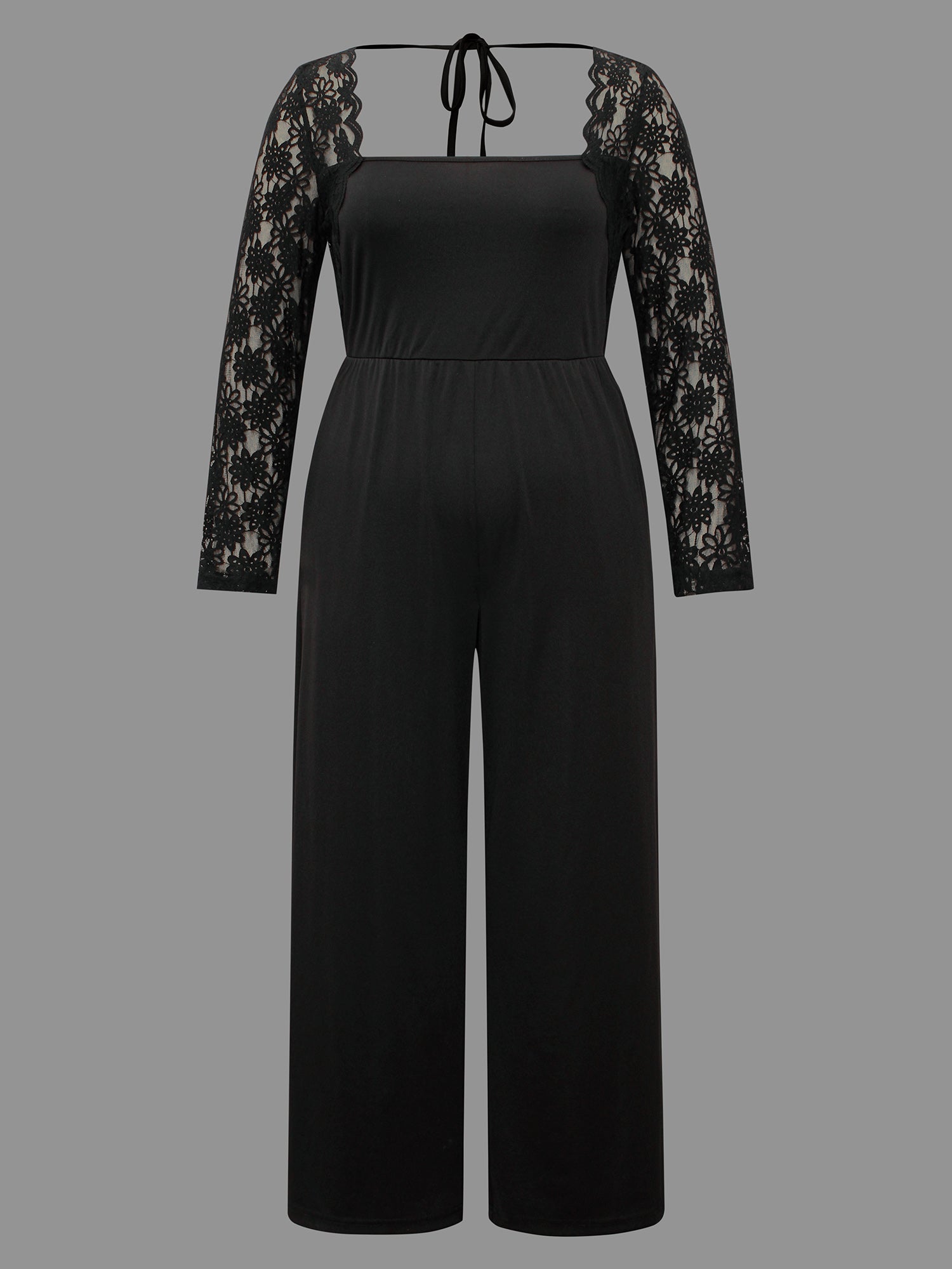 Lace Mesh Sleeves Square Neck Jumpsuit