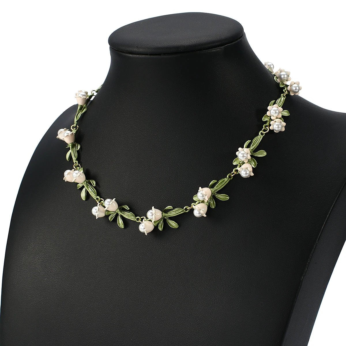 Lily of the Valley Pearl Choker Necklace. Bracelet. and Earrings Set