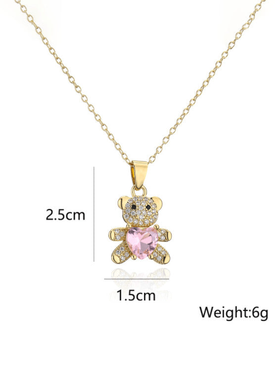 Cubic Zirconia Bear Pendant & Chain