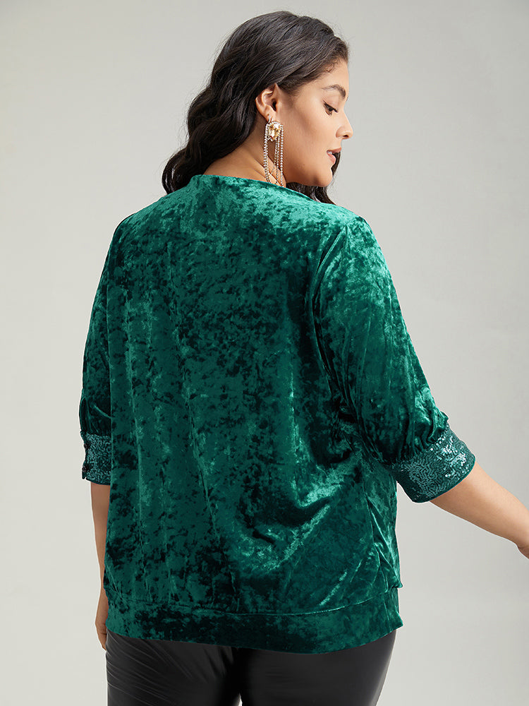 Cowl Neck 2-In-1 Sequin Patchwork Blouse