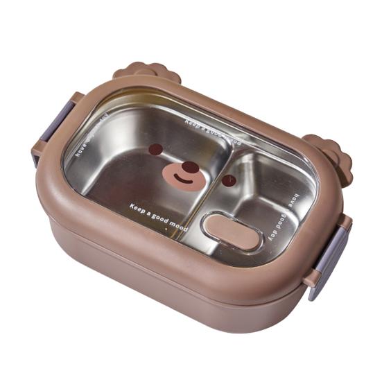 Stainless Steel Children Bento Lunch Box. Bear Cartoon Lunch Box Container Double Sided Lock Design