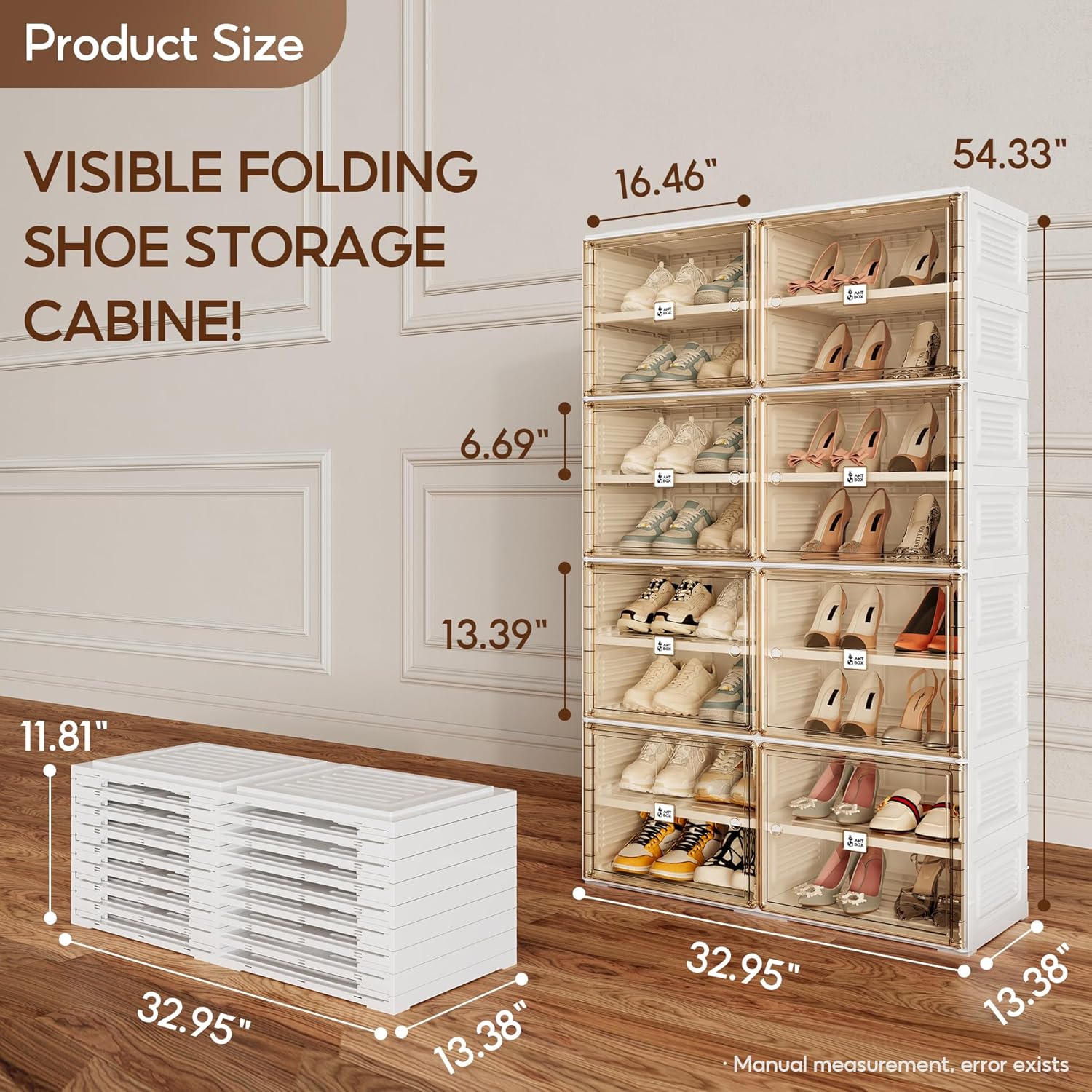 ANTBOX Portable Shoe Rack Organizer for Closet Entryway, Stackable Sneaker Storage Shoe Cabinet with Magnetic Clear Door, Large Plastic Storage containers Bins with Lids 5 Tiers 20 Pairs