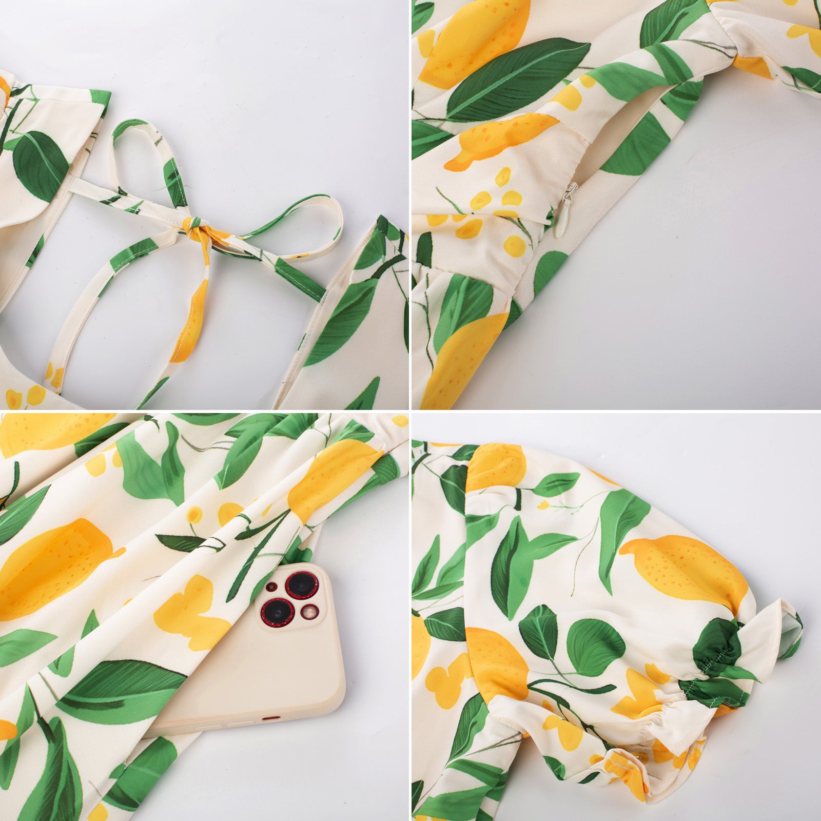 Vintage Daisy Flower Print Cottagecore Cocktail Dresses Square Neck Puff Sleeve Dress with Pockets