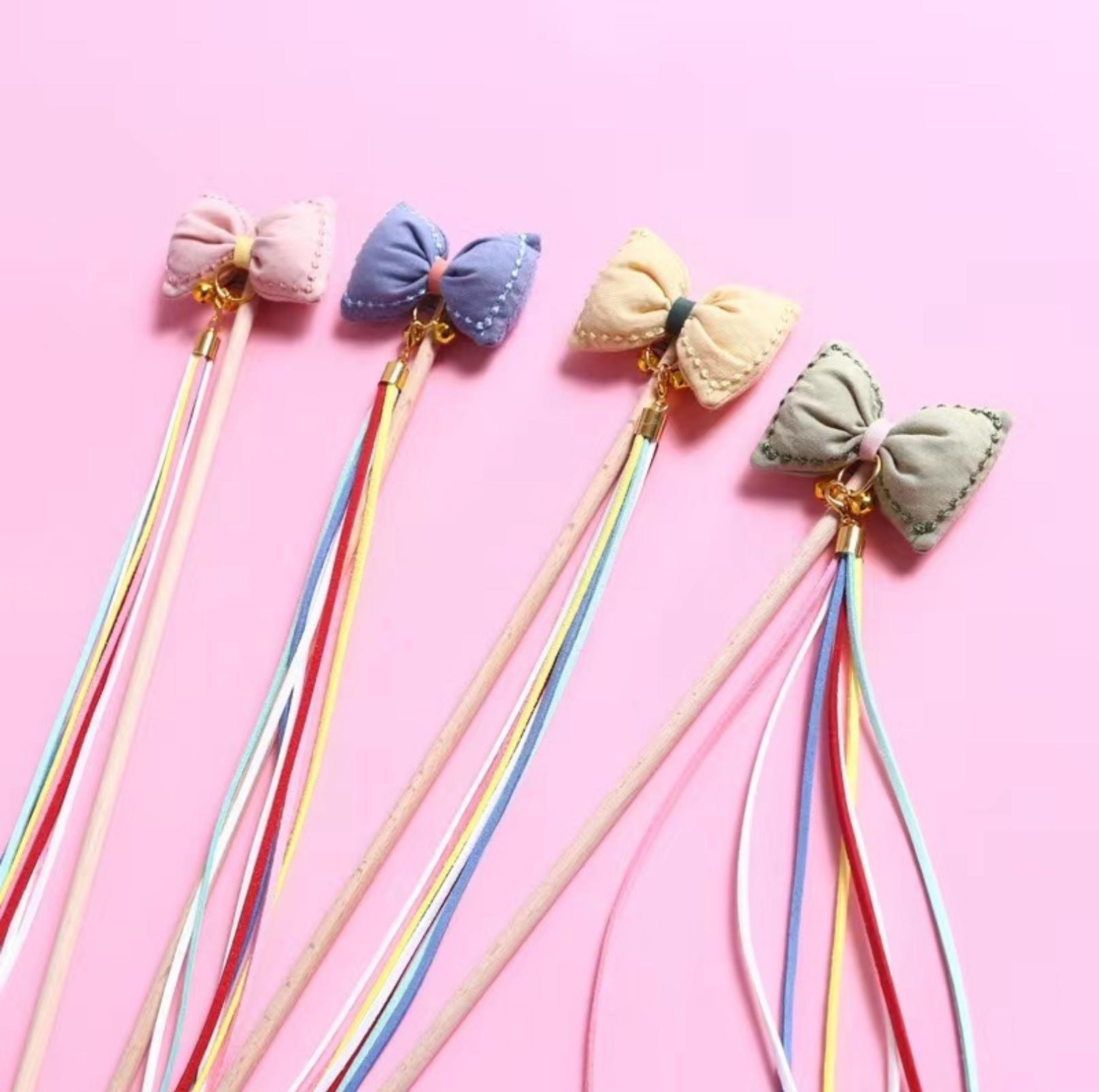 Bow Style Cat Stick With Long Tassel Cat Toy for Interactive Play