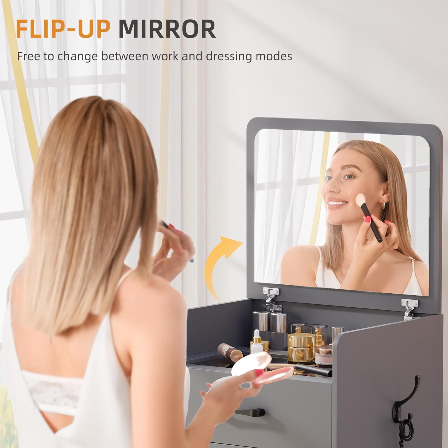 3 in 1 Vanity Desk with Flip Top Mirror for Bedroom