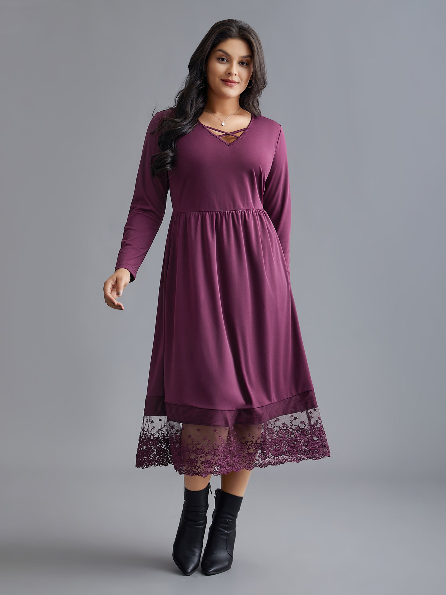 Floral Embroidered Mesh Crisscross Dress