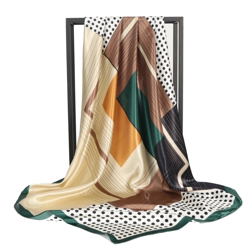 Women's Retro Streetwear Stripe Polka Dots Satin Printing Silk Scarf