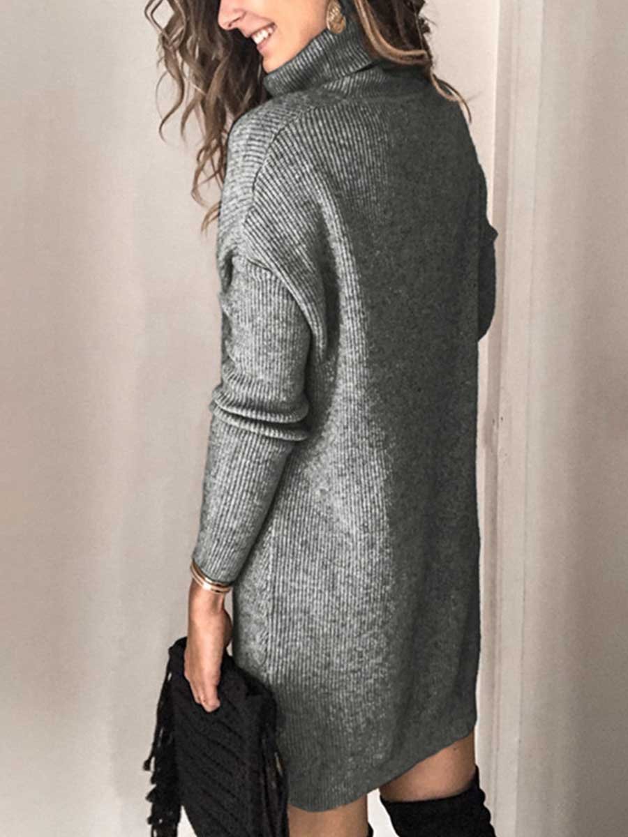 Casual Turtleneck Midi Dress