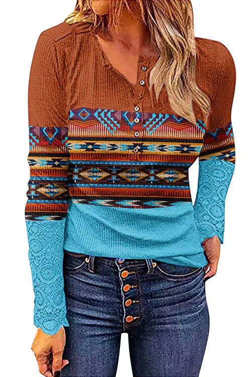 V Neck Buttons Printed Bottoming Shirt