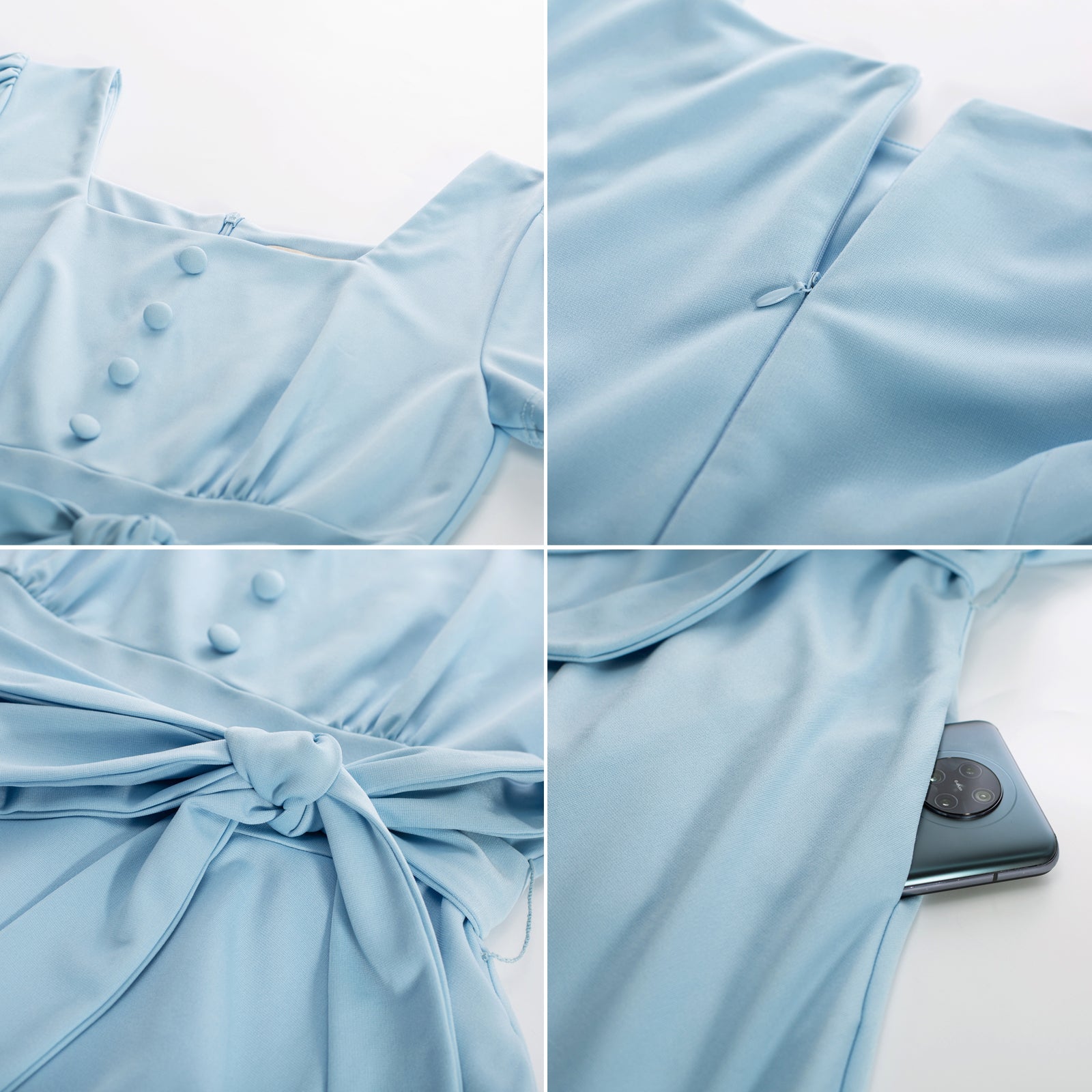 Square Neck Dress Summer Ruffle Sleeve A Line 1950s Tea Party Dresses with Pockets