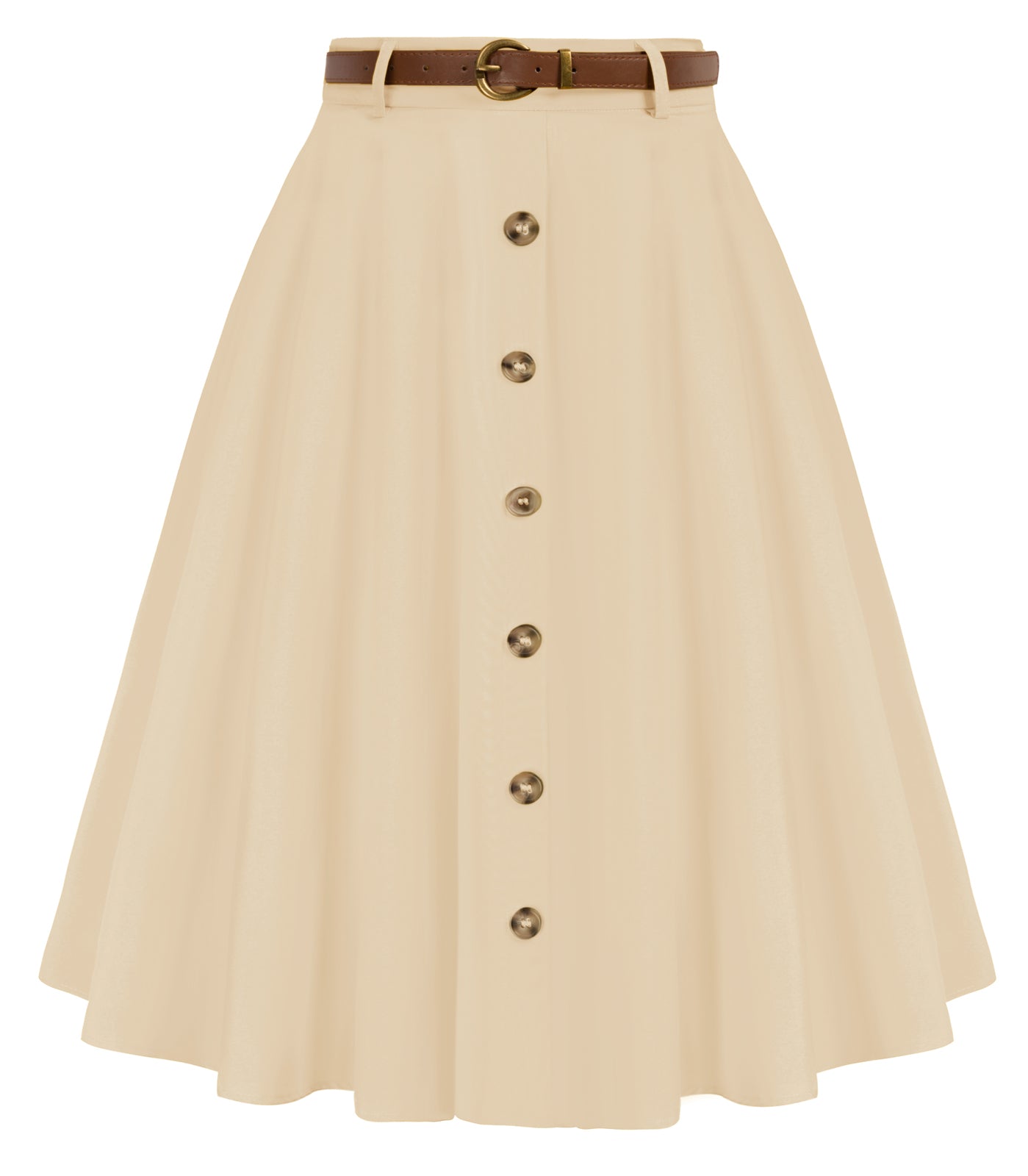 Swing Skirt with Belt Elastic High Waist Buttons Decorated Skirt