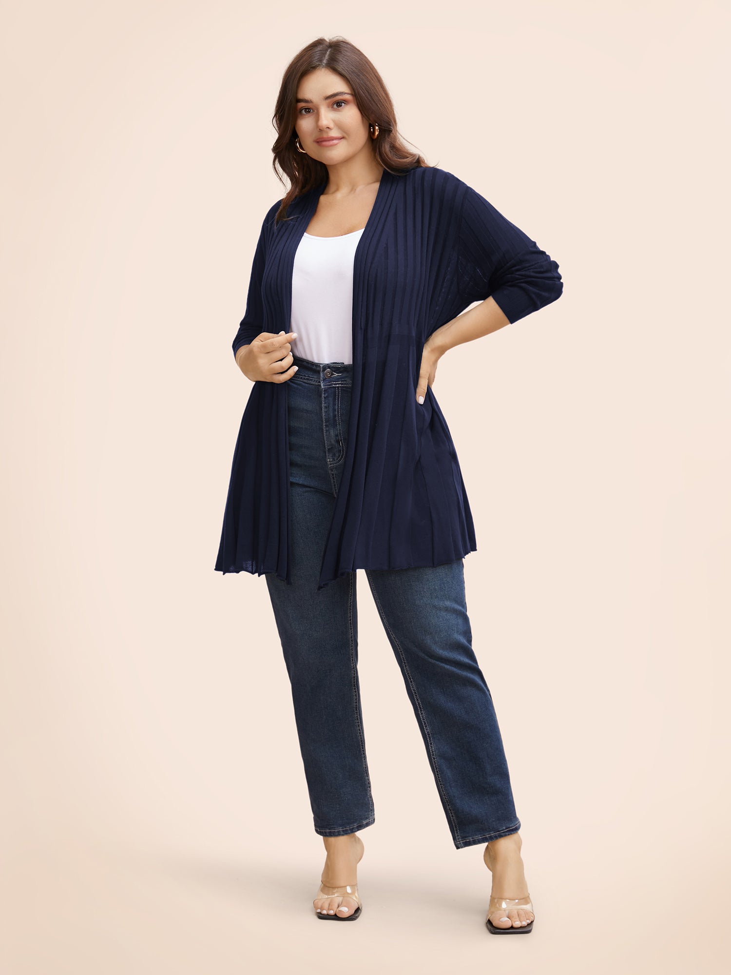 Plain Textured Kimono Collar Cardigan