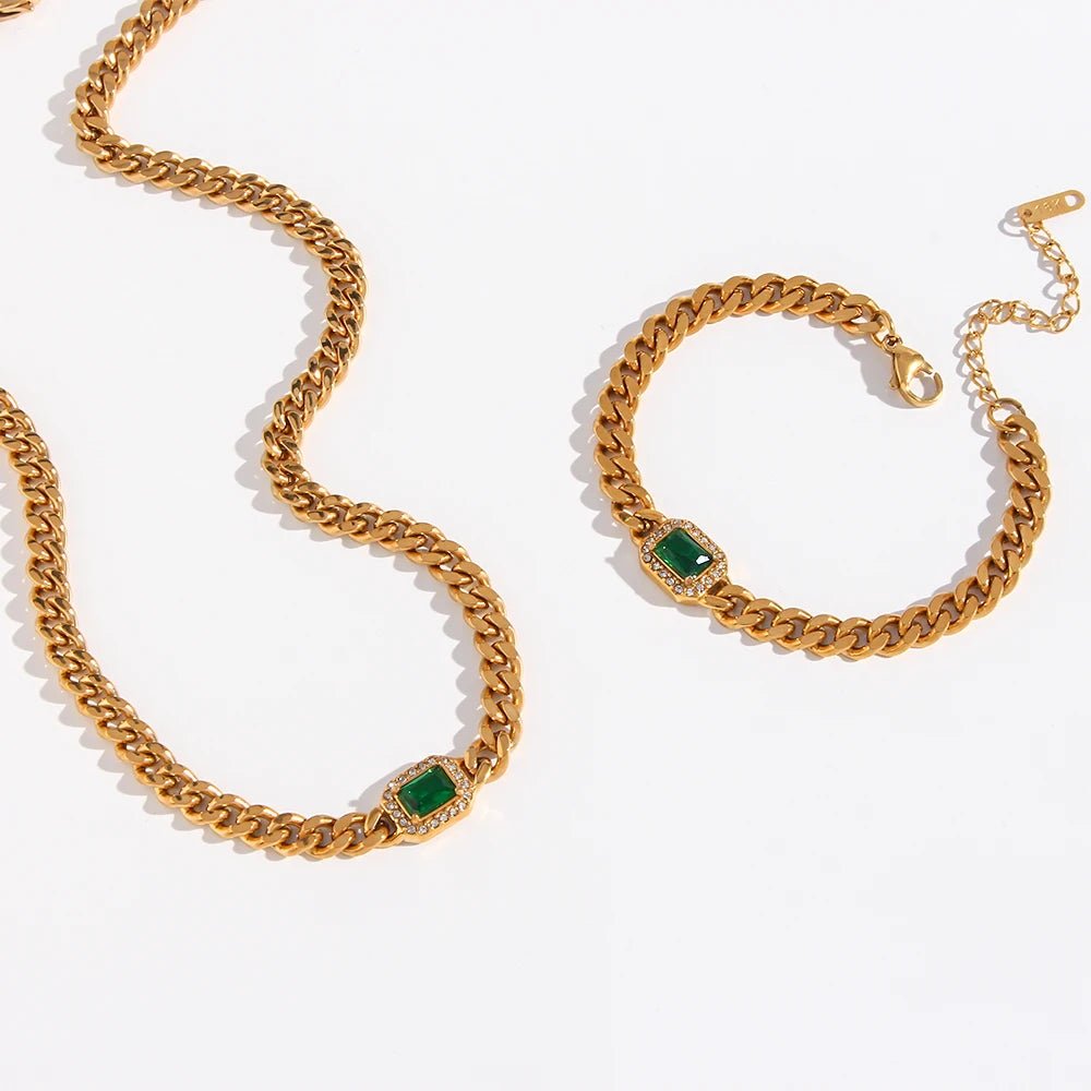 Cuban Chain Square Cut Diamond Choker and Bracelet