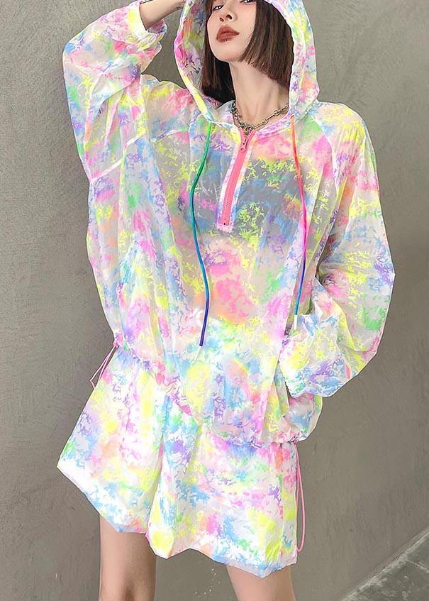 Fashion Rainbow Tie Dye UPF 50+ Coat Jacket Two Pieces Set Summer
