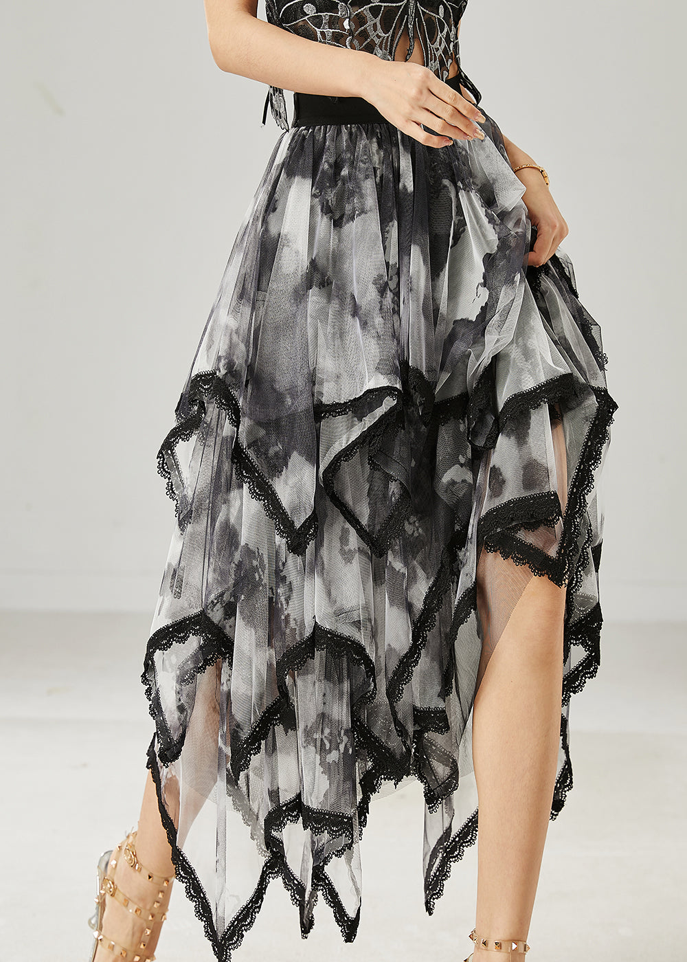 Black Tie Dye Layered Tulle Skirt Summer