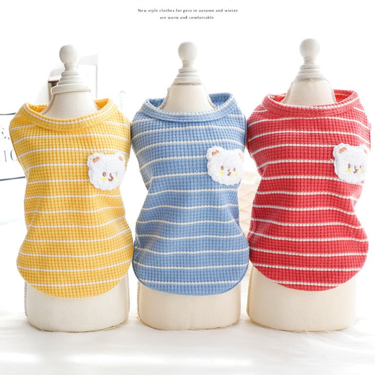 Bear Decor Striped Dog Cat Vest
