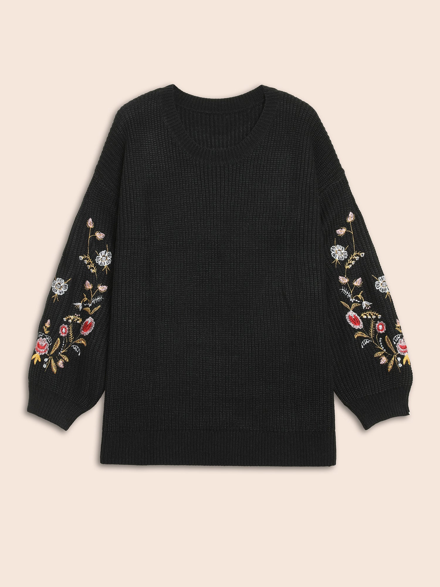 Floral Embroidered Drop Shoulder Sleeve Pullover