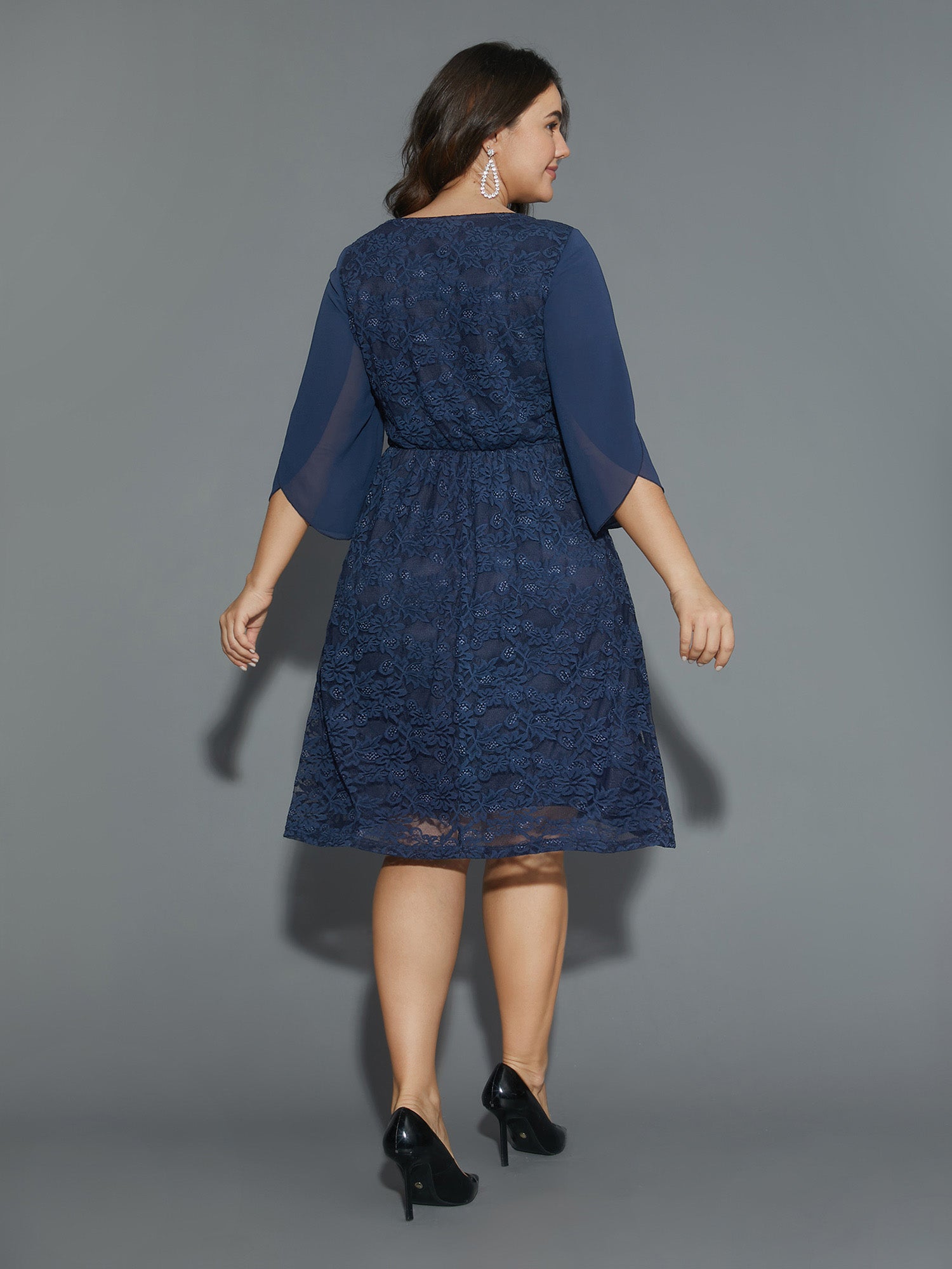 Textured Patchwork Petal Sleeve Dress