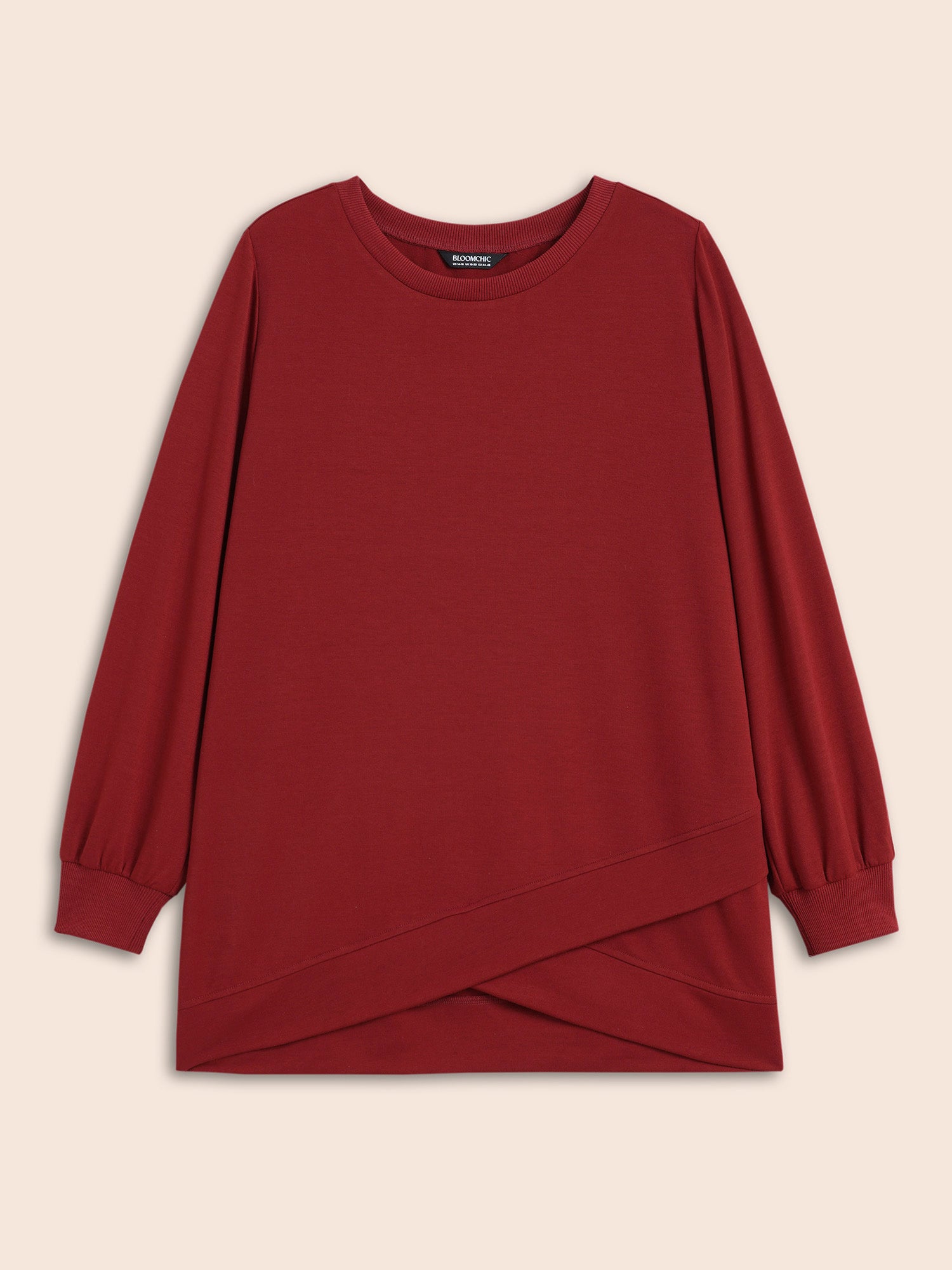 Overlapping Hem Round Neck Sweatshirt