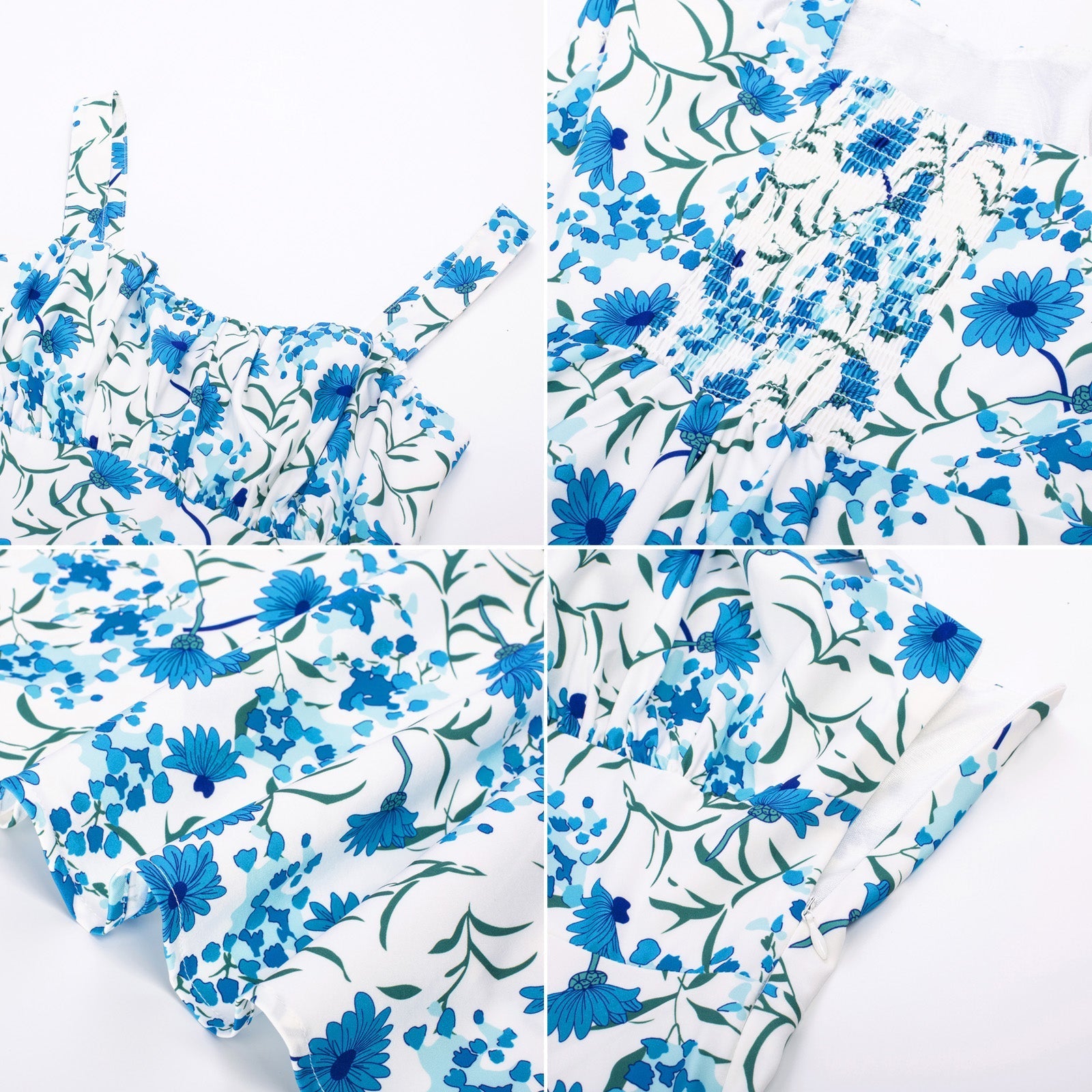 Vintage Floral Printed Defined Waist Dress Ruched Bodice Flared A-Line Dress