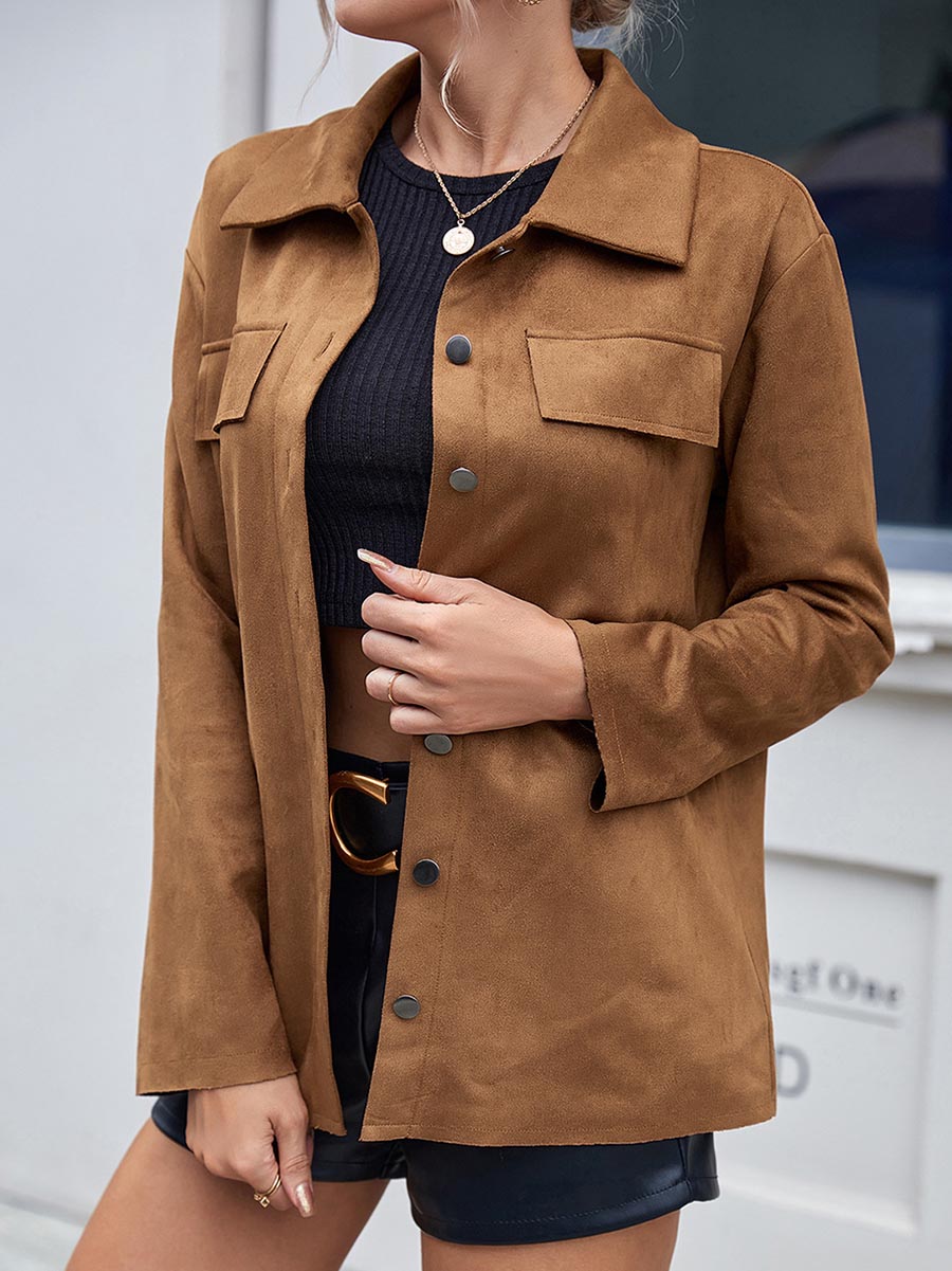 Single Breasted Suede Long Sleeve Jacket