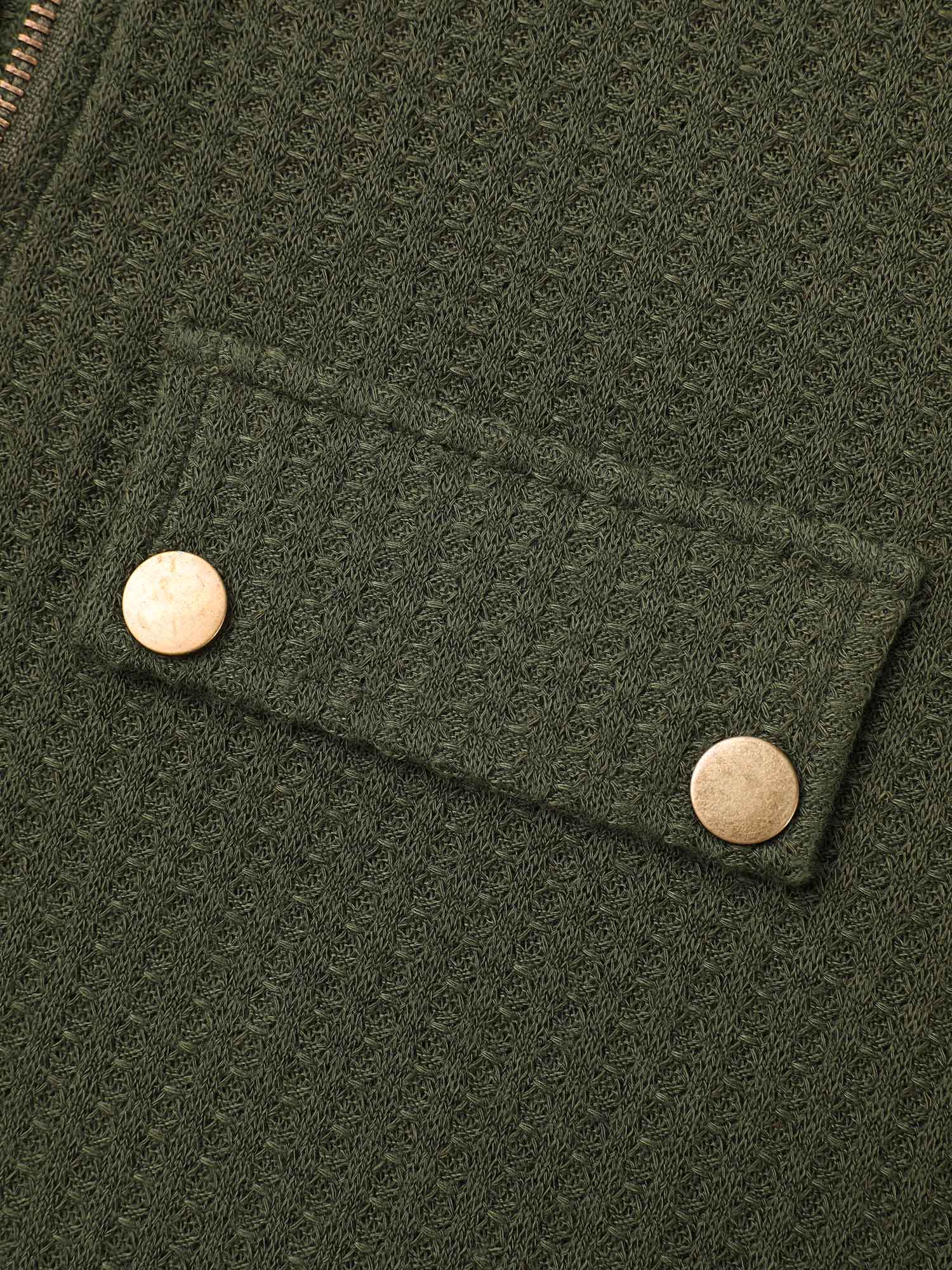 Half Zipper Flap Detail Pockets Knit Top