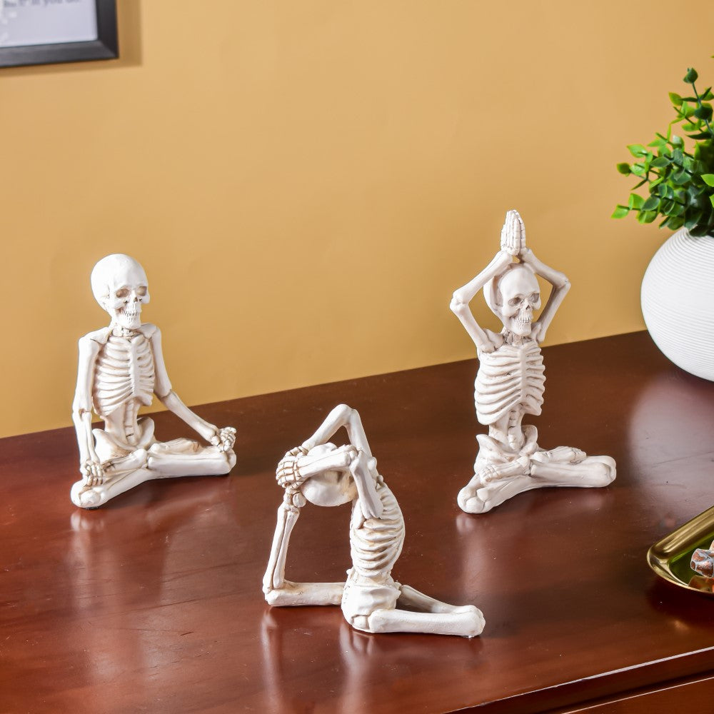 Yoga Skeleton Showpiece White Set Of 3
