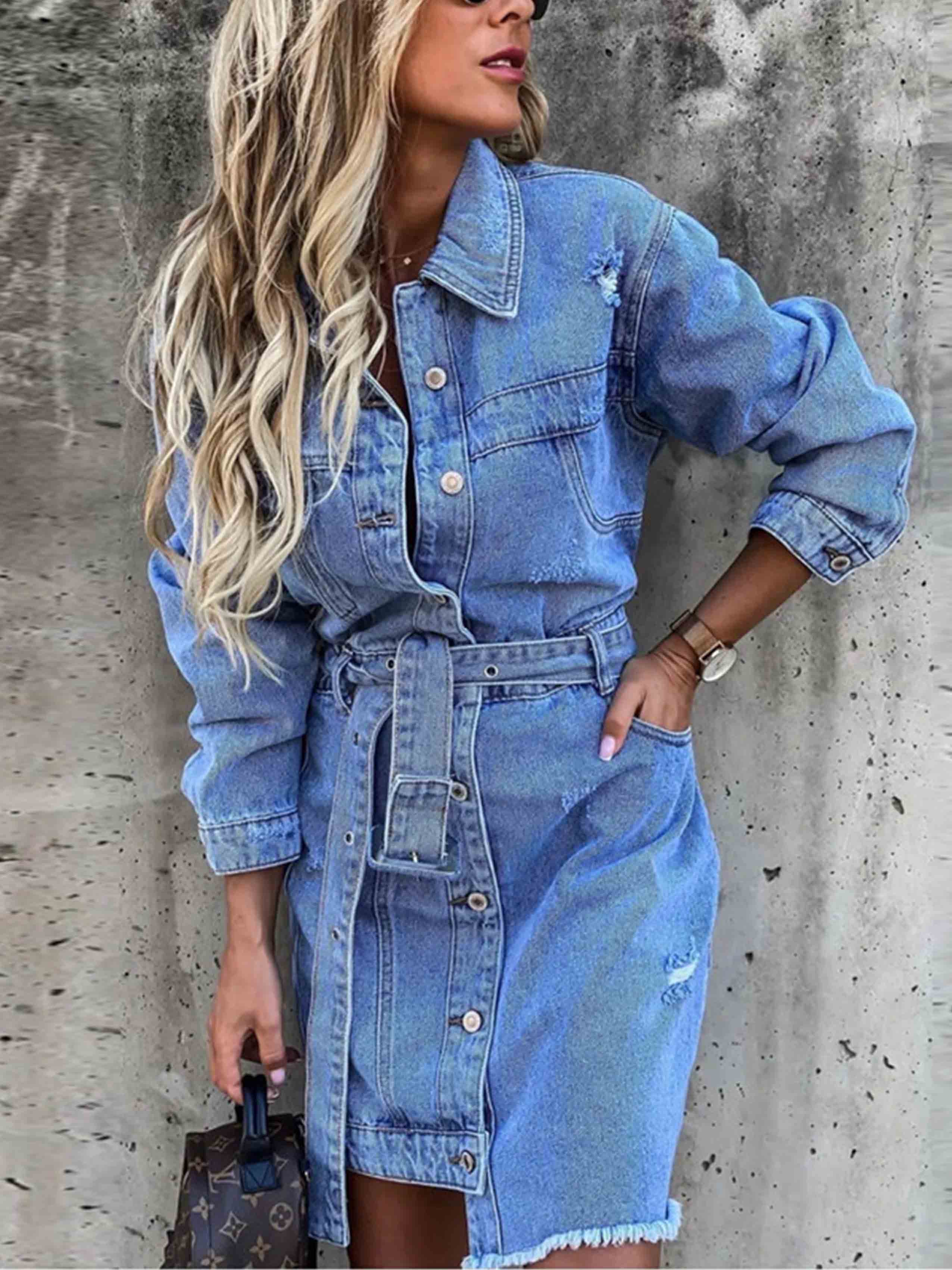 Sexy Denim Dress With Belt