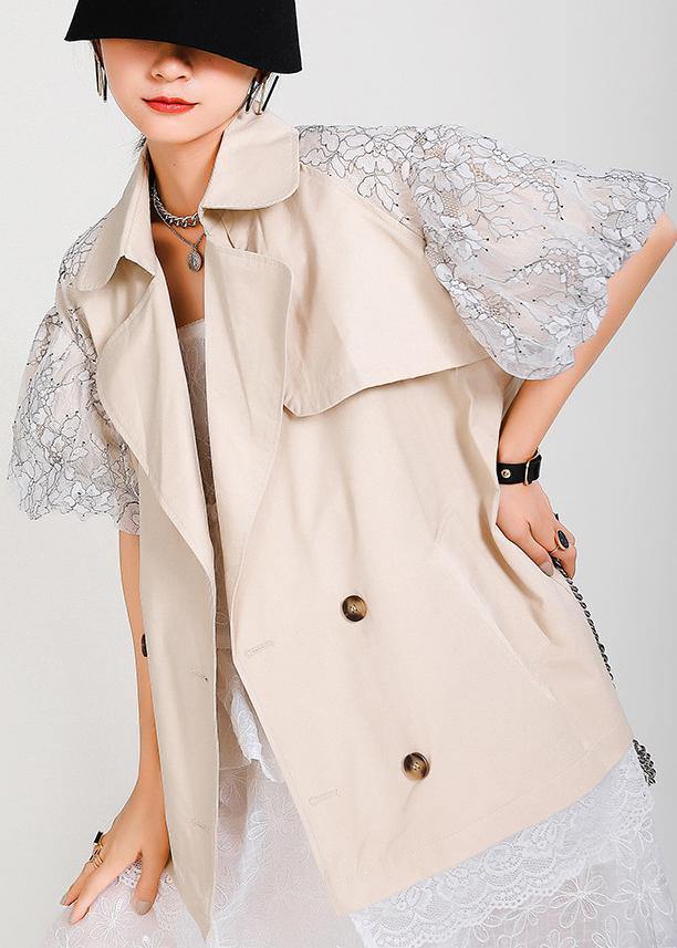 Chic Beige Peter Pan Collar Pockets Jacket Summer