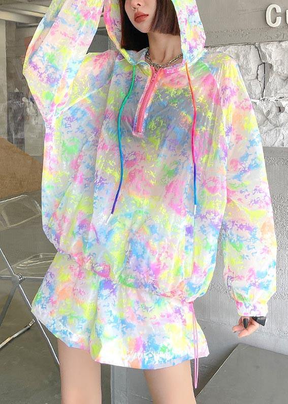 Fashion Rainbow Tie Dye UPF 50+ Coat Jacket Two Pieces Set Summer