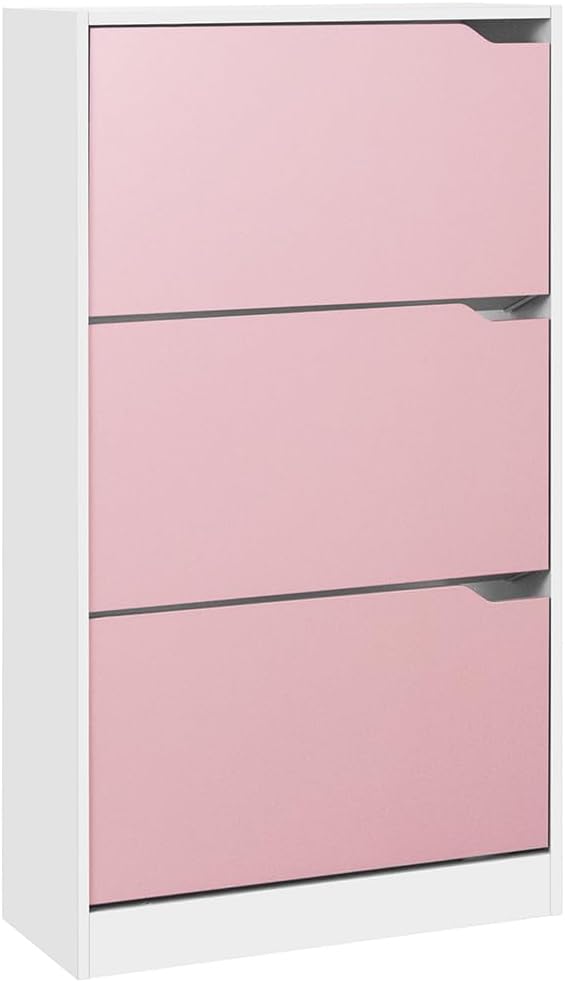 Wood Shoe Cabinet with 3 Doors, Shoe Cabinets, Retractable Handles, Double Depth, 63 x 24 x 115 cm