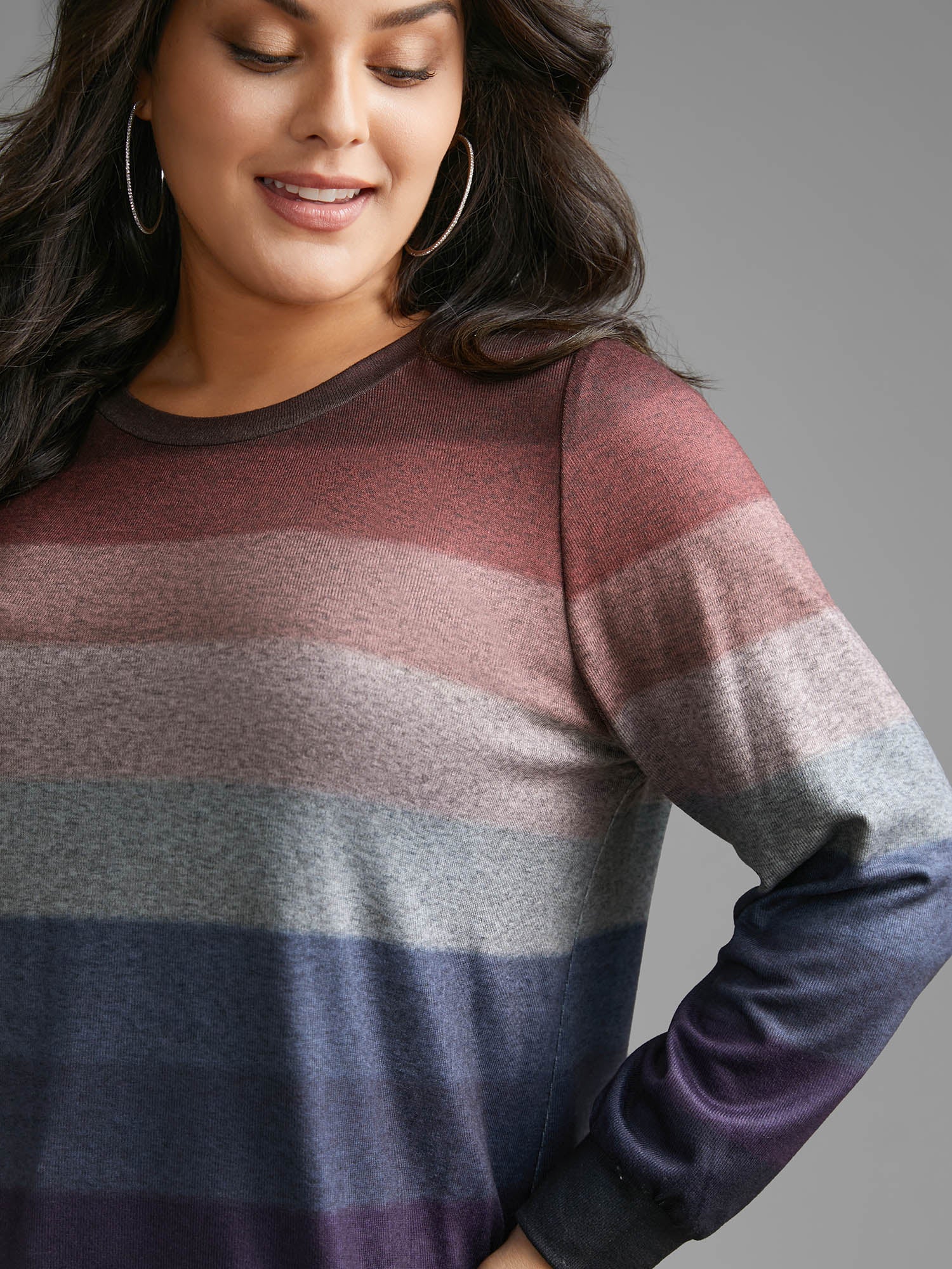 Ombre Contrast Round Neck Sweatshirt