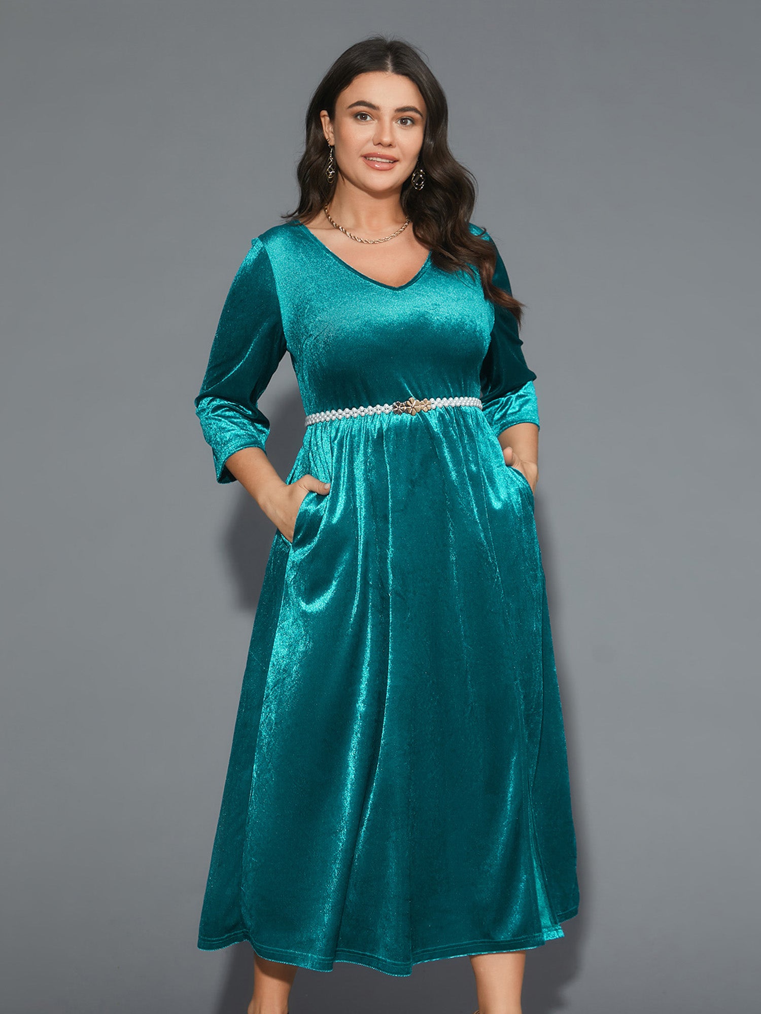 Velvet V-Neck Side Slit Maxi Dress