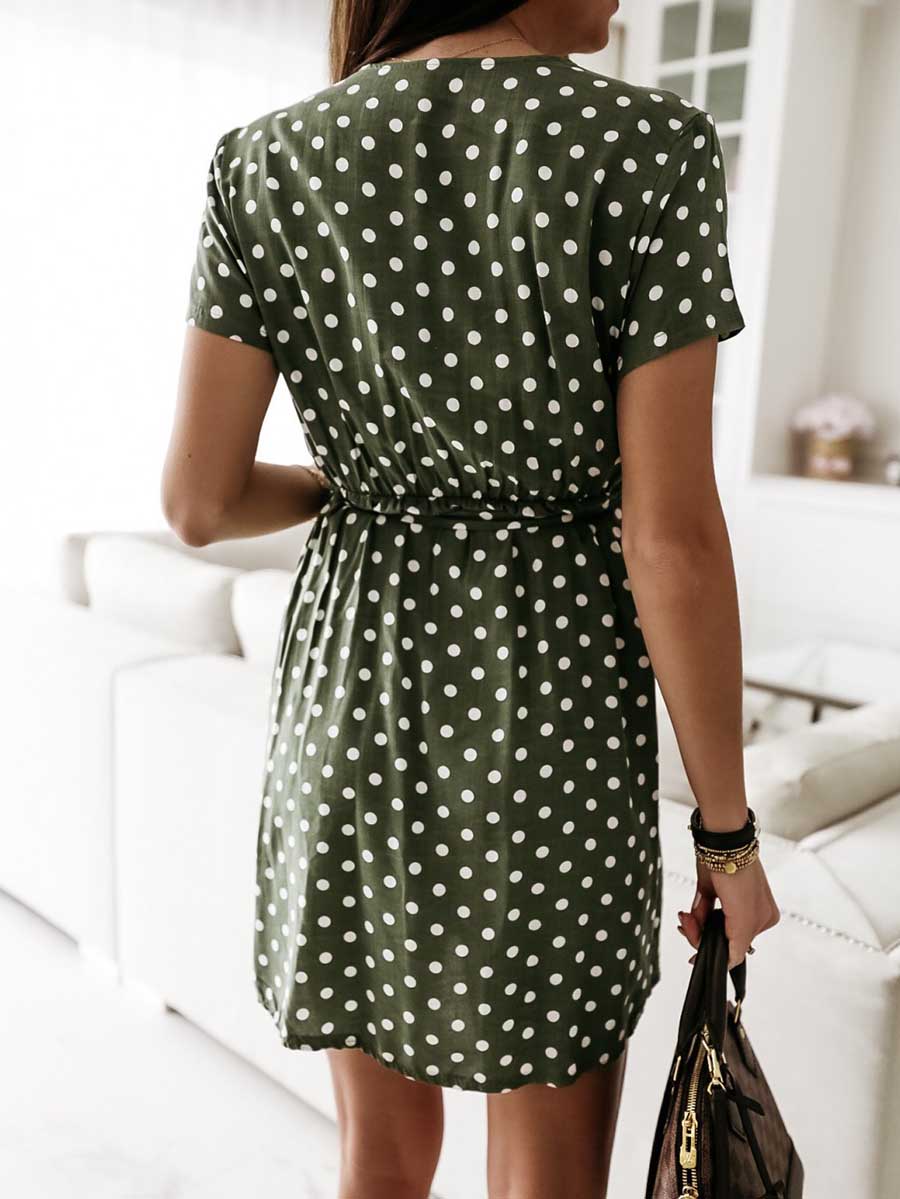 Polka Dot V-neck Strappy Dress