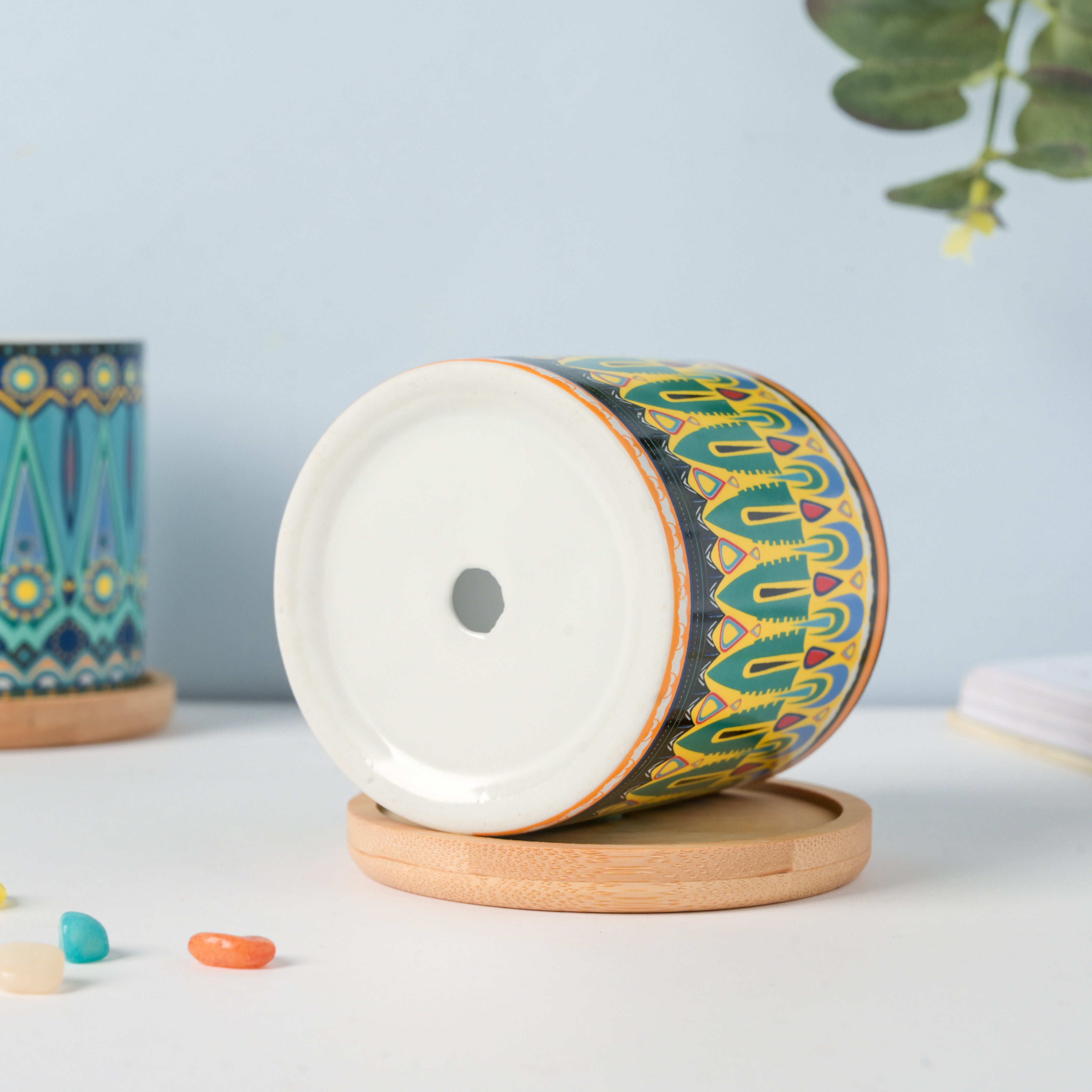 Beaming Green Ceramic Planter With Coaster