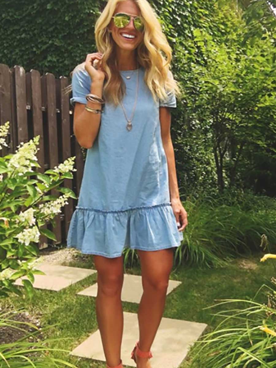 Temperament Ruffle Denim Skirt