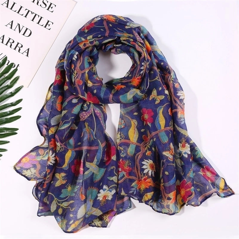 Women's Ig Style Elegant Flower Bird Polyester Scarf