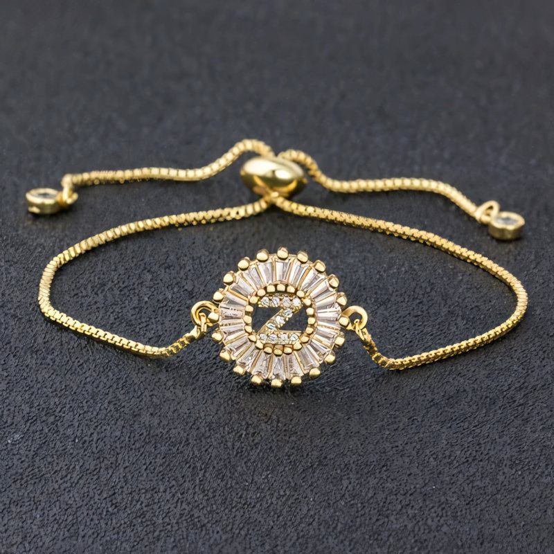 Adjustable Baguette Diamond Letter Initial Bracelets