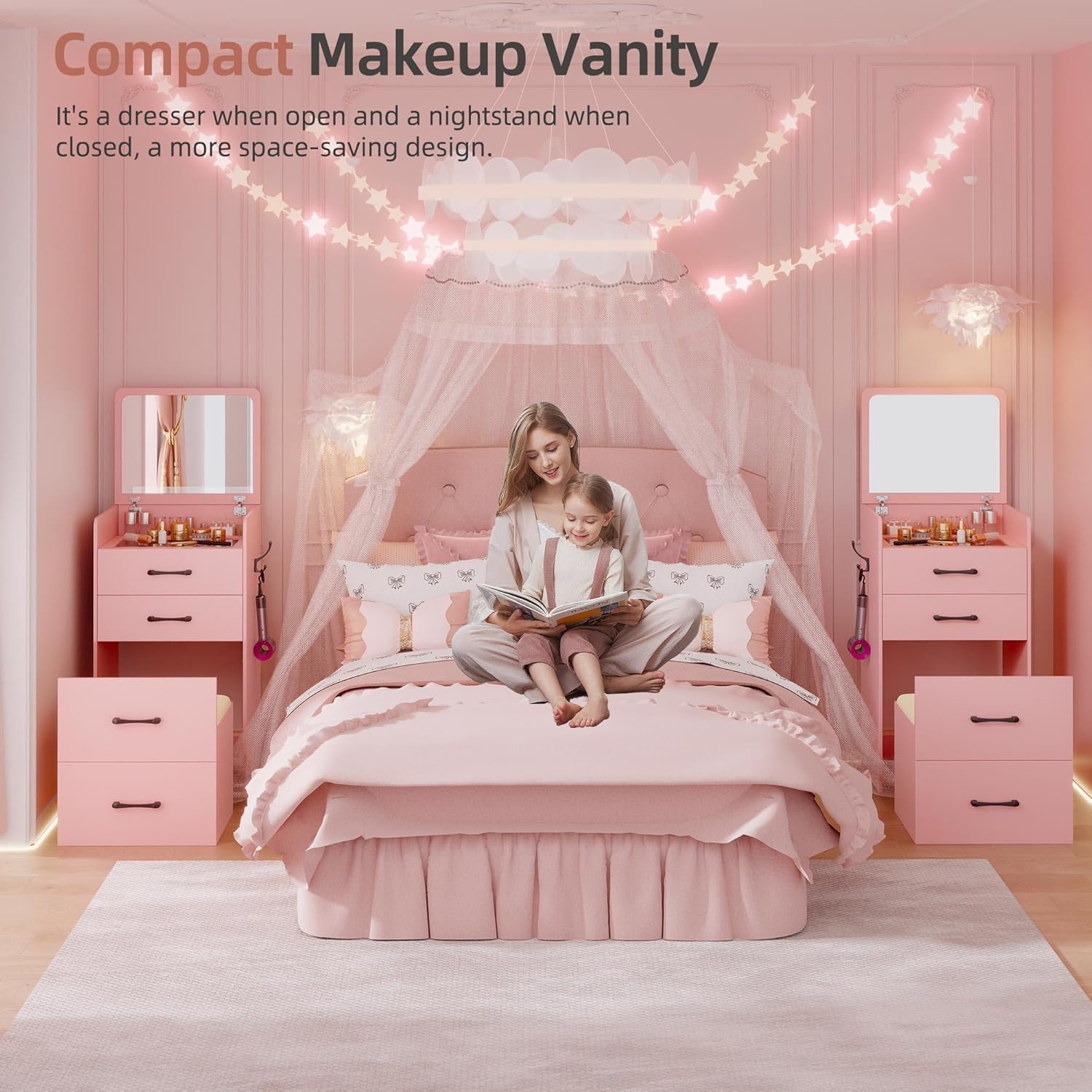 3 in 1 Vanity Desk with Flip Top Mirror for Bedroom