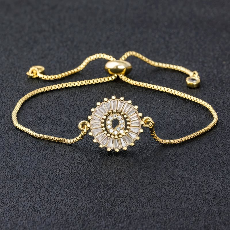 Adjustable Baguette Diamond Letter Initial Bracelets