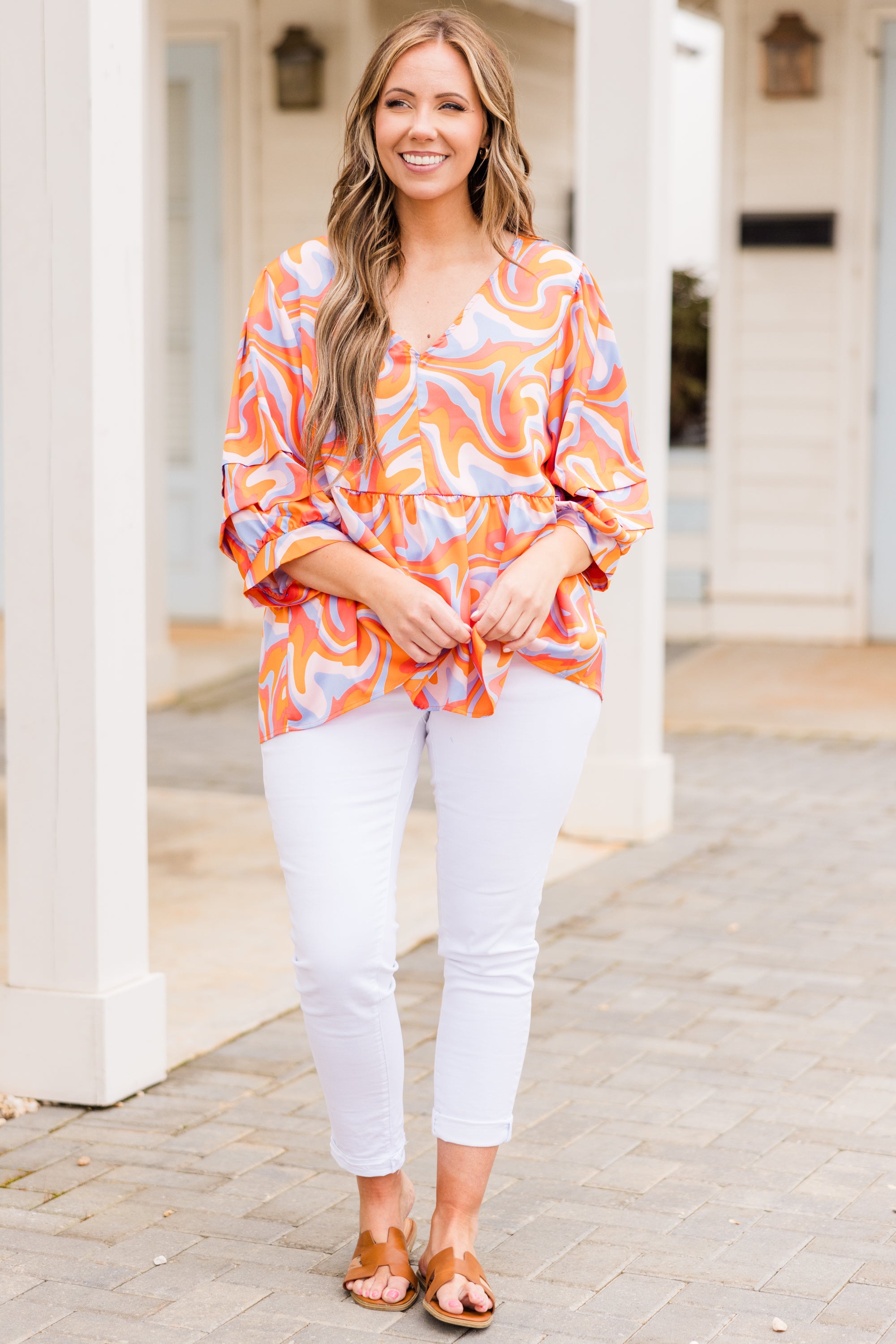 Passing Perth Top. Orange-Lavender