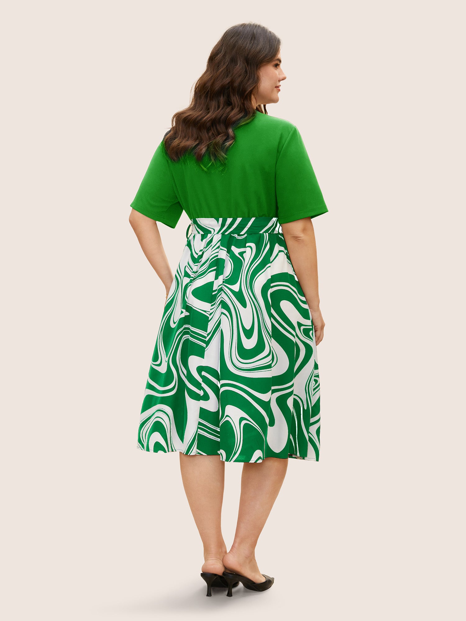 Geometric Patchwork Suit Collar Belted Dress