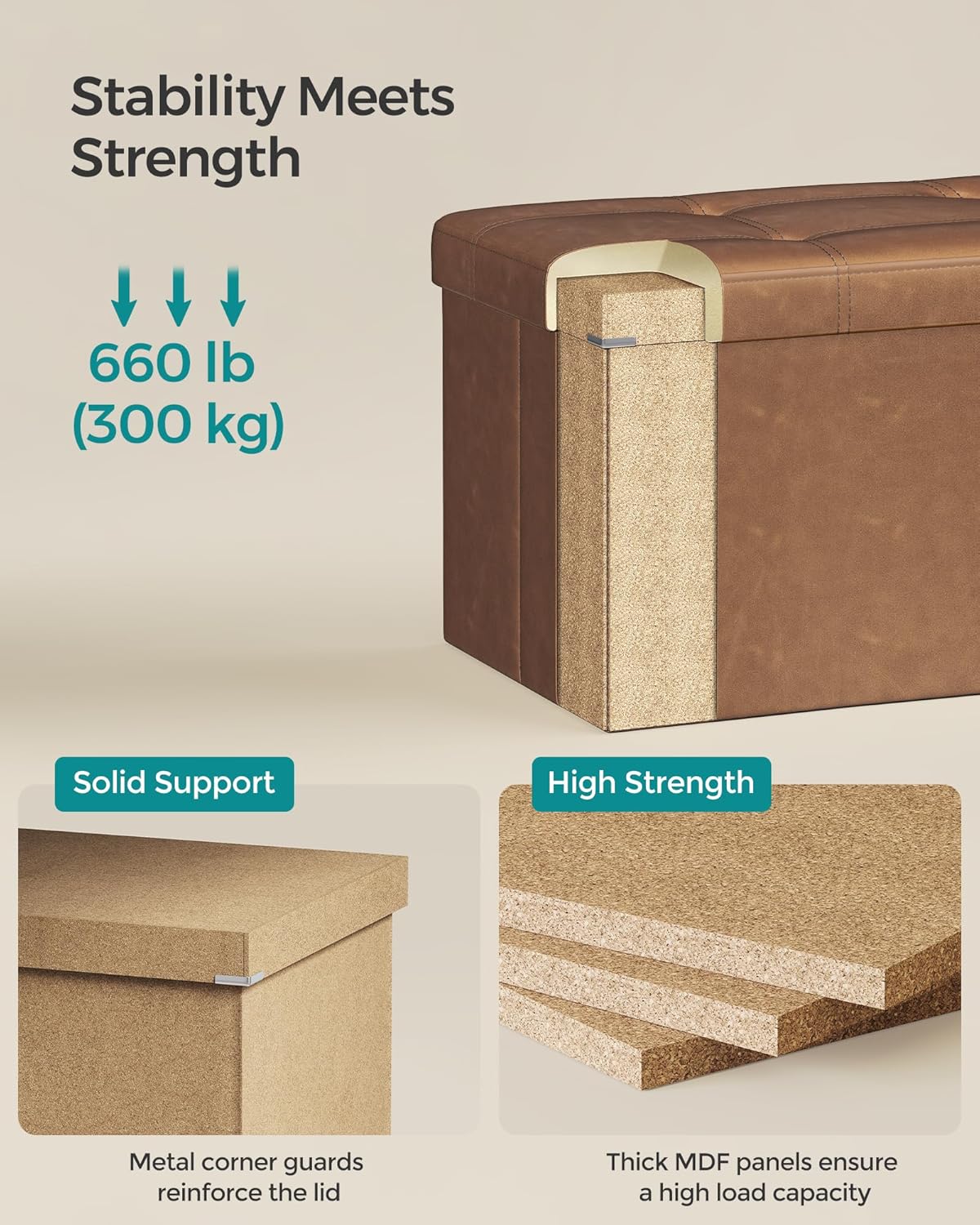 SONGMICS Mazie Collection - 43 Inches Folding Storage Ottoman Bench